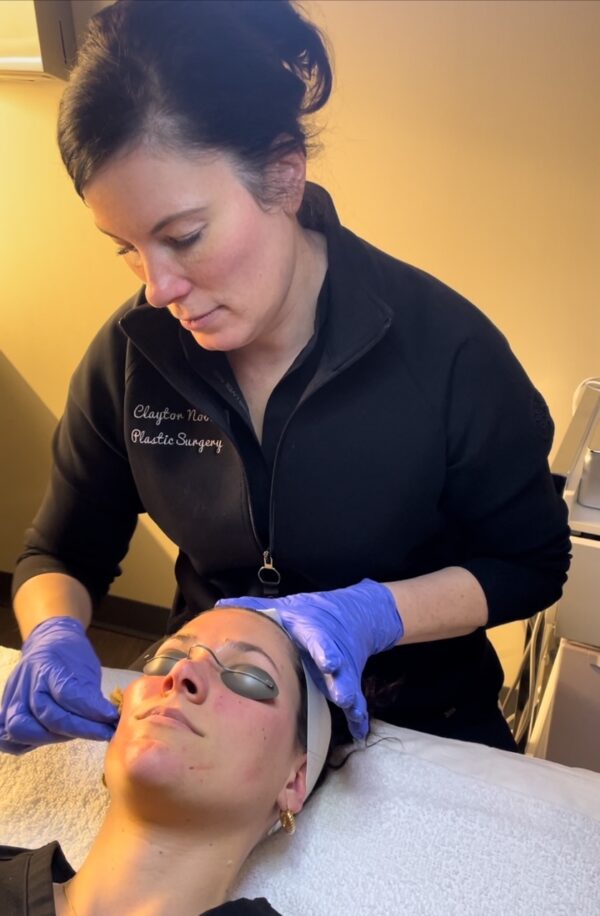 Female patient getting a chemical peel at the med spa at Claytor Noone Plastic Surgery